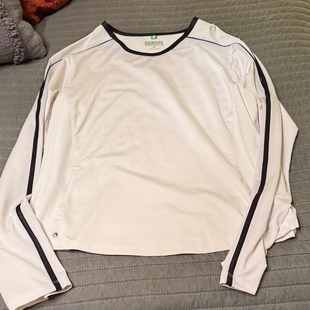 White Long Sleeve Tennis Top with Black Trim